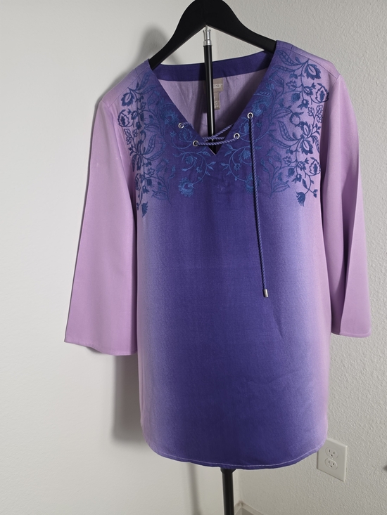 Chico's Tops - Chico's Size 2 Purple Ombre Embroidered Tunic Top Lace Up Boho Artisan Large